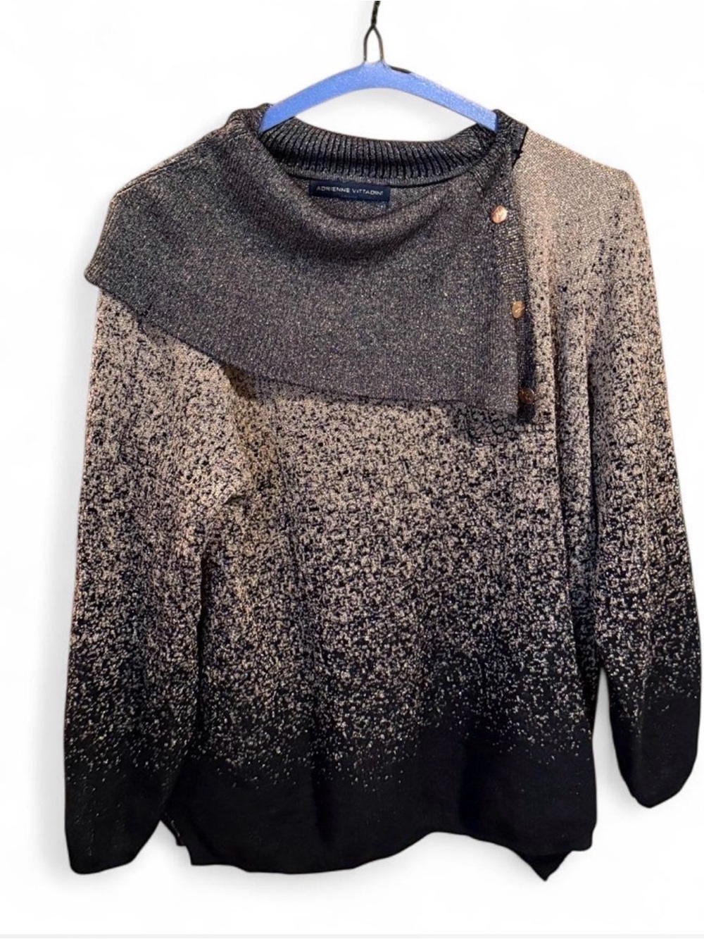 Adrienne Vittadini Black & Metallic Gradient Cowl Neck Sweater